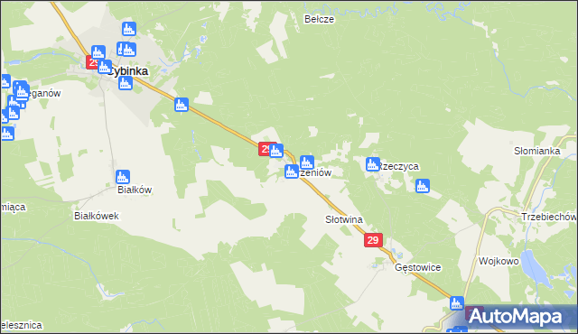 mapa Drzeniów gmina Cybinka, Drzeniów gmina Cybinka na mapie Targeo