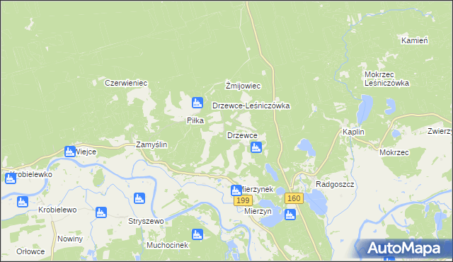 mapa Drzewce gmina Międzychód, Drzewce gmina Międzychód na mapie Targeo
