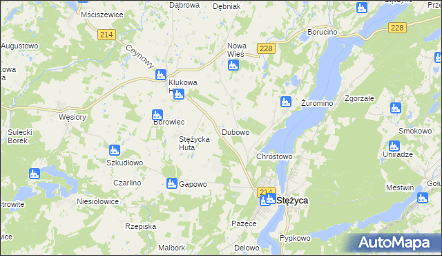 mapa Dubowo gmina Stężyca, Dubowo gmina Stężyca na mapie Targeo