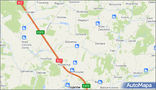 mapa Dudki gmina Trojanów, Dudki gmina Trojanów na mapie Targeo