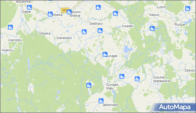 mapa Dunajek gmina Kowale Oleckie, Dunajek gmina Kowale Oleckie na mapie Targeo