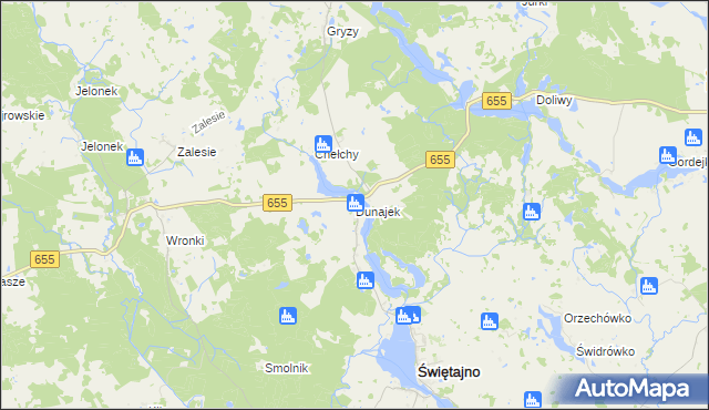 mapa Dunajek gmina Świętajno, Dunajek gmina Świętajno na mapie Targeo