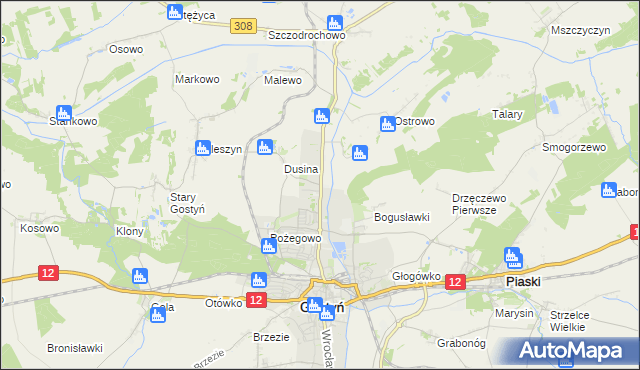 mapa Dusina gmina Gostyń, Dusina gmina Gostyń na mapie Targeo