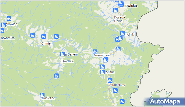 mapa Dwerniczek, Dwerniczek na mapie Targeo