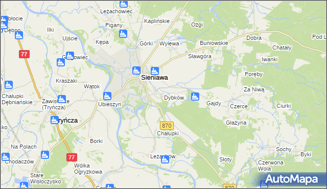 mapa Dybków gmina Sieniawa, Dybków gmina Sieniawa na mapie Targeo