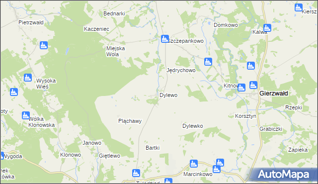 mapa Dylewo gmina Grunwald, Dylewo gmina Grunwald na mapie Targeo