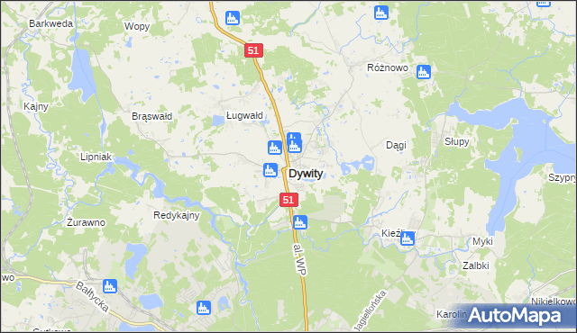 mapa Dywity, Dywity na mapie Targeo