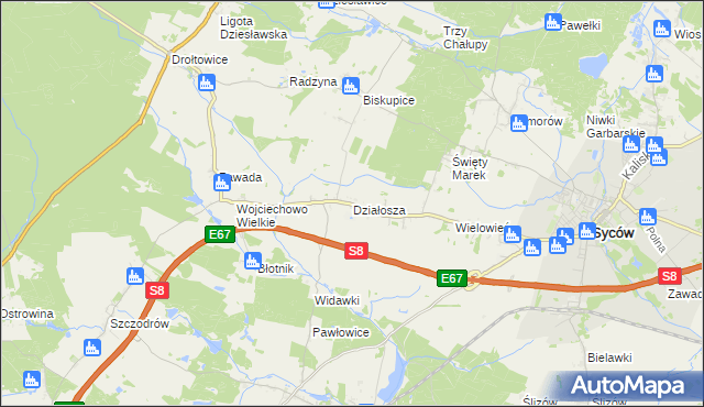 mapa Działosza, Działosza na mapie Targeo