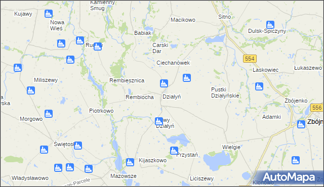 mapa Działyń gmina Zbójno, Działyń gmina Zbójno na mapie Targeo