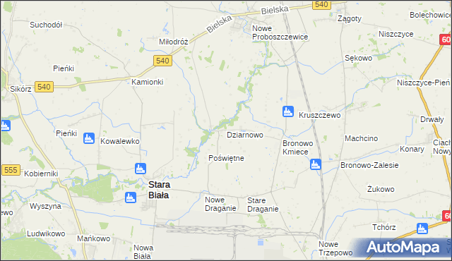 mapa Dziarnowo gmina Stara Biała, Dziarnowo gmina Stara Biała na mapie Targeo