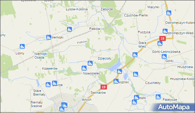 mapa Dzięcioły gmina Łosice, Dzięcioły gmina Łosice na mapie Targeo