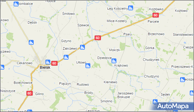 mapa Dziedzice gmina Bielsk, Dziedzice gmina Bielsk na mapie Targeo