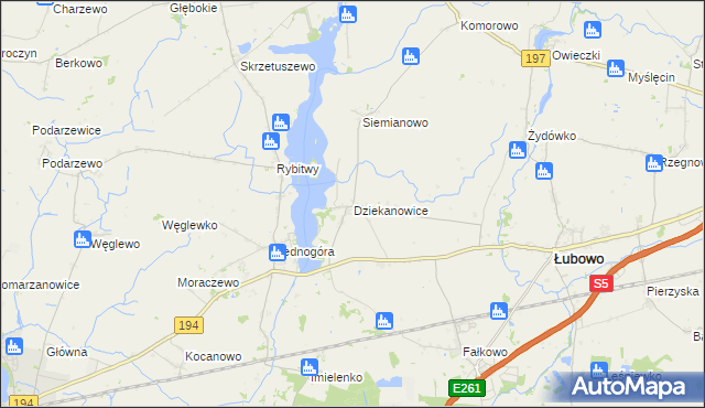 mapa Dziekanowice gmina Łubowo, Dziekanowice gmina Łubowo na mapie Targeo