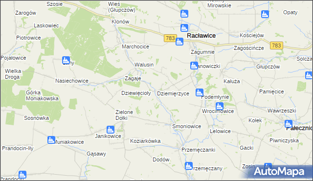 mapa Dziemięrzyce, Dziemięrzyce na mapie Targeo