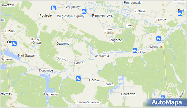 mapa Dzierążnia gmina Oksa, Dzierążnia gmina Oksa na mapie Targeo