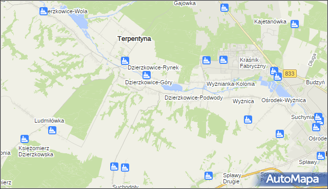 mapa Dzierzkowice-Podwody, Dzierzkowice-Podwody na mapie Targeo