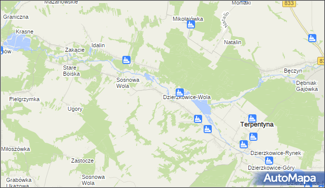 mapa Dzierzkowice-Wola, Dzierzkowice-Wola na mapie Targeo