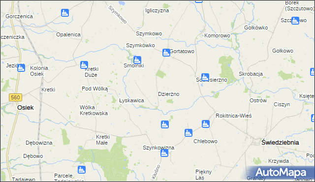 mapa Dzierżno gmina Brodnica, Dzierżno gmina Brodnica na mapie Targeo