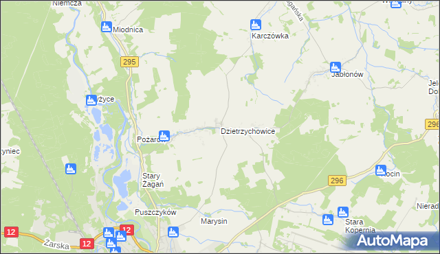 mapa Dzietrzychowice, Dzietrzychowice na mapie Targeo