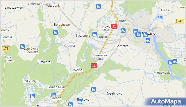 mapa Dziewcza Struga, Dziewcza Struga na mapie Targeo