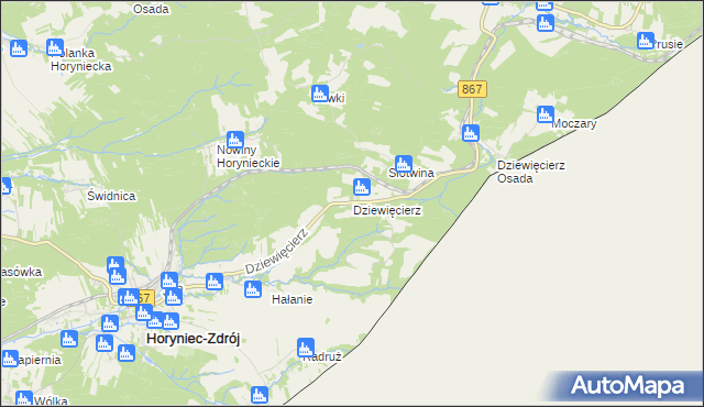 mapa Dziewięcierz, Dziewięcierz na mapie Targeo