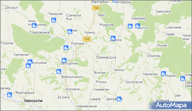 mapa Dziewięczyce, Dziewięczyce na mapie Targeo