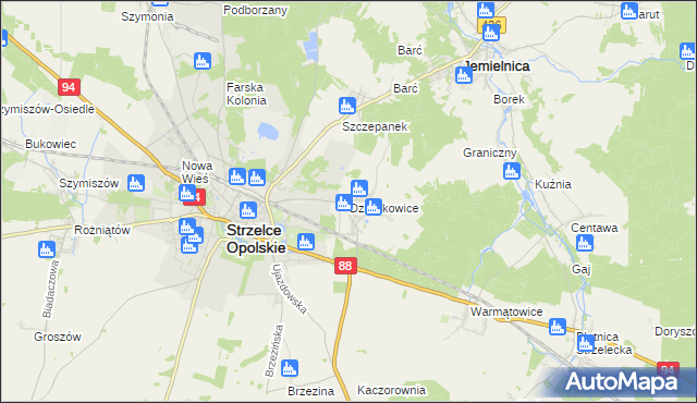 mapa Dziewkowice, Dziewkowice na mapie Targeo