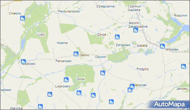 mapa Dziunin gmina Łobżenica, Dziunin gmina Łobżenica na mapie Targeo