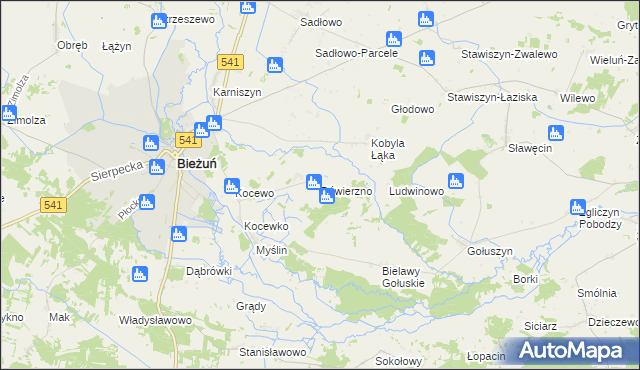 mapa Dźwierzno gmina Bieżuń, Dźwierzno gmina Bieżuń na mapie Targeo