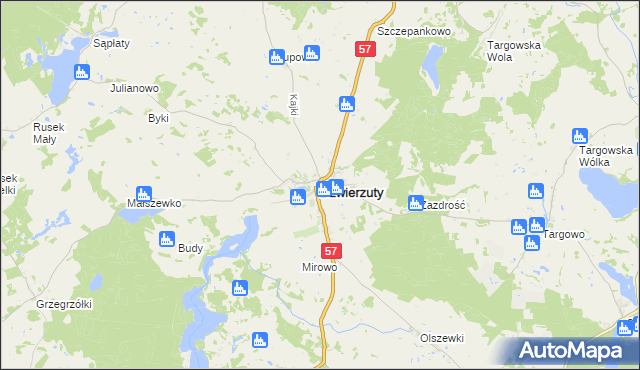 mapa Dźwierzuty, Dźwierzuty na mapie Targeo