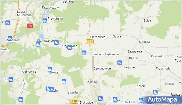 mapa Dzwono-Sierbowice, Dzwono-Sierbowice na mapie Targeo