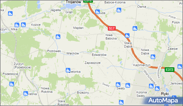 mapa Edwardów gmina Ryki, Edwardów gmina Ryki na mapie Targeo