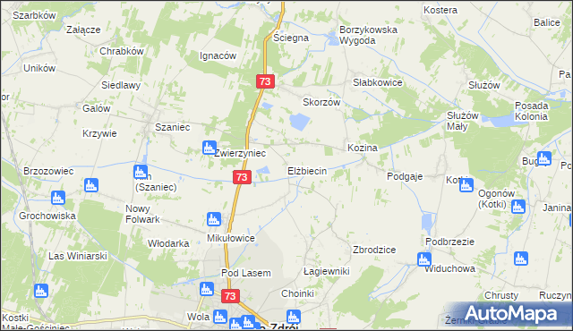 mapa Elżbiecin gmina Busko-Zdrój, Elżbiecin gmina Busko-Zdrój na mapie Targeo