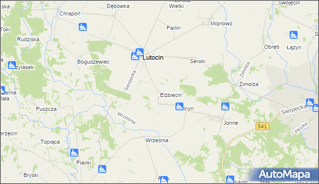 mapa Elżbiecin gmina Lutocin, Elżbiecin gmina Lutocin na mapie Targeo