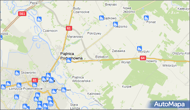 mapa Elżbiecin gmina Piątnica, Elżbiecin gmina Piątnica na mapie Targeo