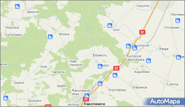 mapa Elżbieciny, Elżbieciny na mapie Targeo