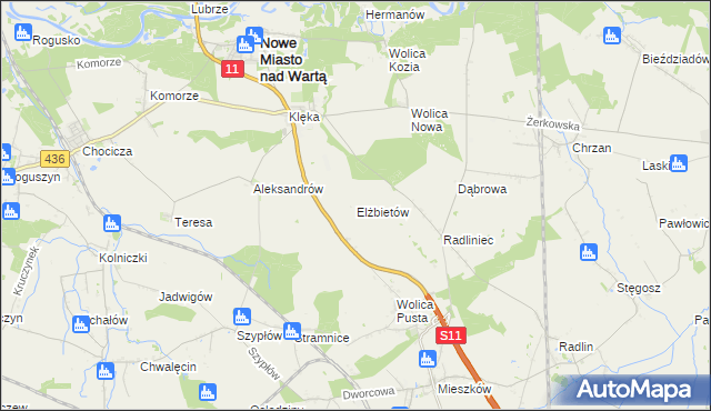 mapa Elżbietów gmina Nowe Miasto nad Wartą, Elżbietów gmina Nowe Miasto nad Wartą na mapie Targeo