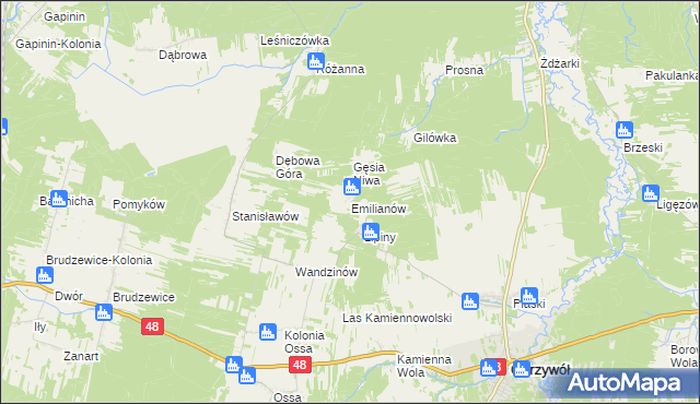 mapa Emilianów gmina Odrzywół, Emilianów gmina Odrzywół na mapie Targeo