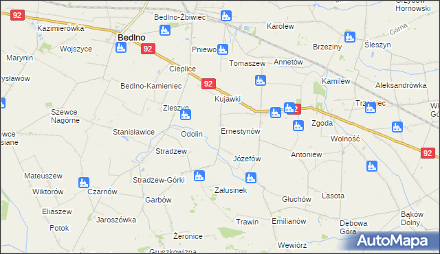 mapa Ernestynów gmina Bedlno, Ernestynów gmina Bedlno na mapie Targeo