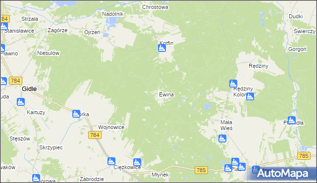 mapa Ewina gmina Żytno, Ewina gmina Żytno na mapie Targeo