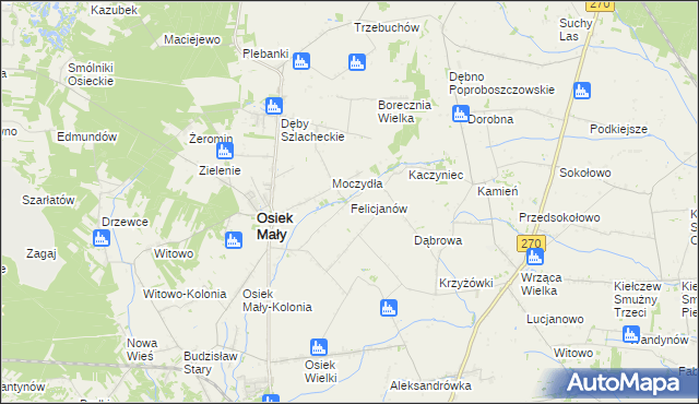 mapa Felicjanów gmina Osiek Mały, Felicjanów gmina Osiek Mały na mapie Targeo