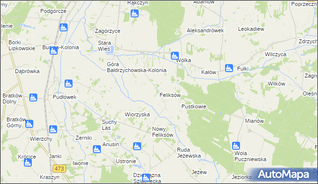 mapa Feliksów gmina Poddębice, Feliksów gmina Poddębice na mapie Targeo