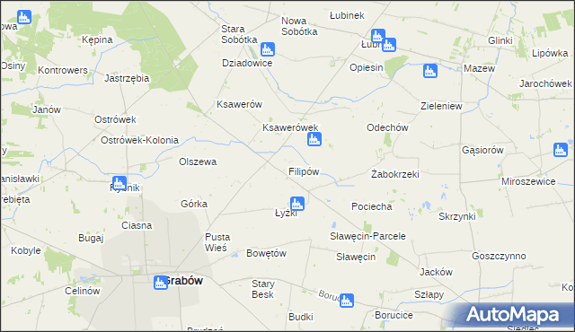 mapa Filipów gmina Grabów, Filipów gmina Grabów na mapie Targeo