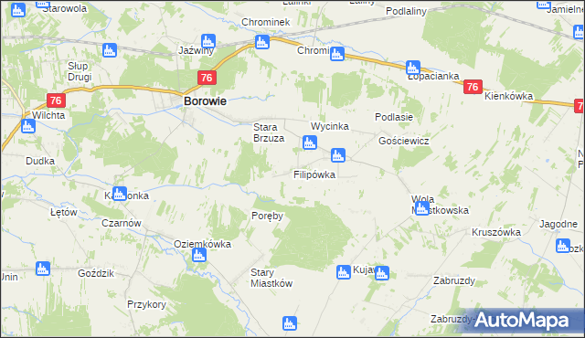 mapa Filipówka gmina Borowie, Filipówka gmina Borowie na mapie Targeo