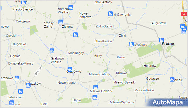 mapa Filipy gmina Krasne, Filipy gmina Krasne na mapie Targeo