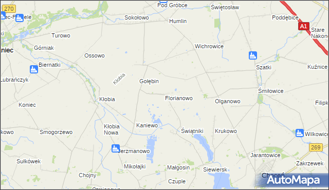 mapa Florianowo gmina Lubraniec, Florianowo gmina Lubraniec na mapie Targeo