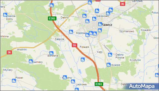 mapa Folwark gmina Rawicz, Folwark gmina Rawicz na mapie Targeo