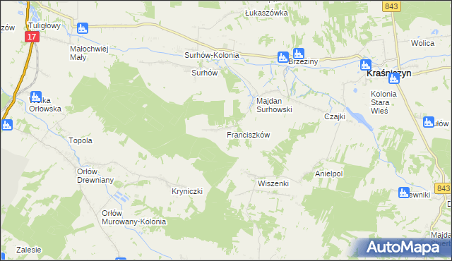 mapa Franciszków gmina Kraśniczyn, Franciszków gmina Kraśniczyn na mapie Targeo