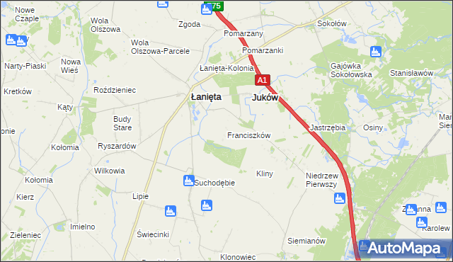 mapa Franciszków gmina Łanięta, Franciszków gmina Łanięta na mapie Targeo