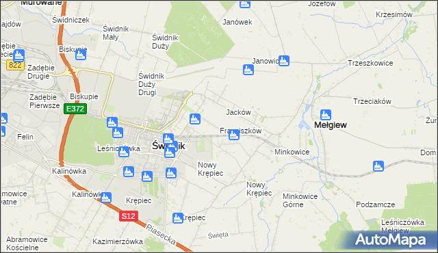 mapa Franciszków gmina Mełgiew, Franciszków gmina Mełgiew na mapie Targeo